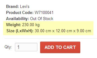 Display weight and size in product details
